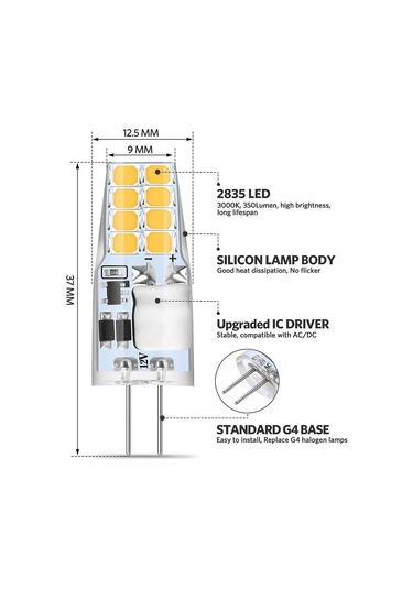 G4 Led Sıcak Beyaz, 10 G4 Led Ampul 12v, 3w Sıcak Beyaz 3000k 16x 2835 Smd 35w Halojen Ampulü Değiştirin, Titreşimsiz, G4 Akkor Ampul 350 Lümen, 360 Işın Açısı