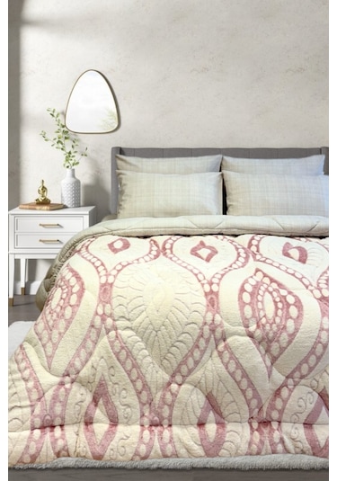 Alla Turca Desenli Jakarlı Wellsoft Uyku Seti-özel Çanta Hediyeli-düz Çarşaflı 2 Yastık Kılıflı, Pembe/krem Krem - Pembe