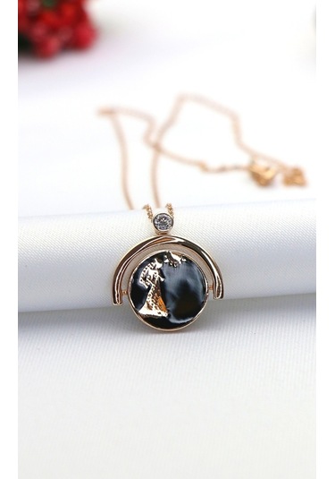 Çift Yönlü Siyah Gelin Damat Teklif Gümüş Kolye-Rose Gold