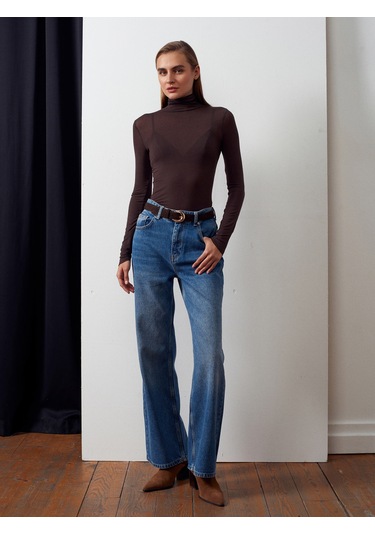 Dilvin 32277 Balıkçı Yaka Kaşmir Bluz-kahve Kahve