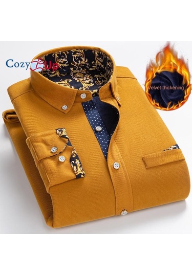 Cosy Up Fitilli Kadife Sıcak Erkek Polar Gömlek Kış İçin Sıcak Gömlek Sarı