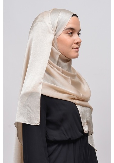 Altobeh Janjan Şık Parlak Saten Dokulu Kadın Tesettür Abiye Şifon Şal - Krem