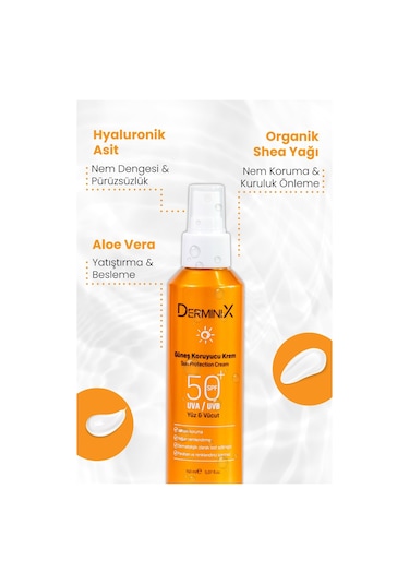 Derminix Yüksek Koruma Yüz ve Vücut Güneş Kremi SPF50+ 150 ML