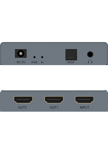 Geeksen E12 4k 60hz Hd Video Dağıtıcı Ve Ses Ayırıcı 2'li 1 - 3.5mm Aux Ve Spdıf Çıkışı, Plug & Play Gri