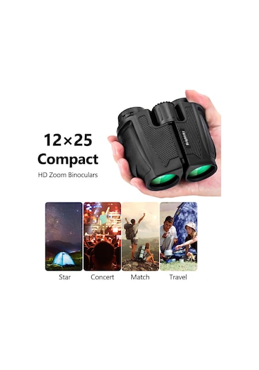 Wezone 12x Büyütme 25mm Lensli Bak4 Prisma Işık Geçirici Çift Gözlü Binokül, Outdoor, Kuş İzleme, Spor Etkinlikleri İçin Hafif Ve Dayanıklı
