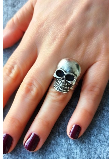 Antik Gümüş Kaplama Kurukafa Şekilli El Yapımı Ayarlanabilir Yüzü - 534814526 Çok Renkli