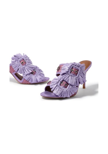 Kurt Geiger Raffia Buckle Lüks Tasarım Topuklu Sandalet Mor