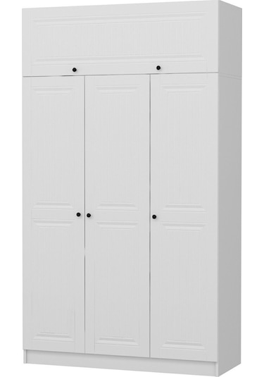 Minar Kale 3 Mebran Kapaklı 2 İç Çekmeceli Dolap Ve Yüklük Beyaz 235cm Beyaz