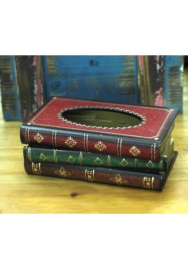 Sones Retro El Çizimi Kitap Stili Mendil Kutusu Kılıfı Kırmızı