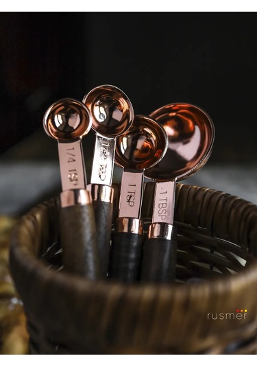 Rusmer Küçük Ölçü Kaşıkları, Ahşap Saplı, 4 Adet 373229980 Altın Rengi