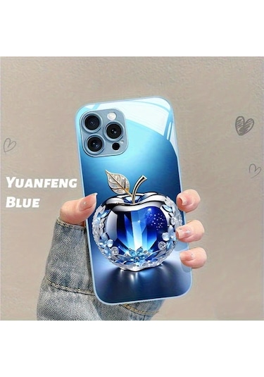 Willowhaven iPhone Uyumlu 11 Pro Max Mavi Kristal Elmalı Lüks Cam Telefon Kılıfı