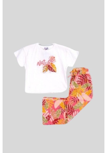 6-9 Yaş Desenli İspanyol Pantolon Tişört Kız Çocuk Takım Turuncu Turuncu