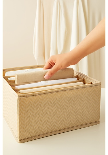 Ocean Home Textile 4'lü Bölmeli Bej Balıksırtı Çekmece İçi Düzenleyici Kutu Set