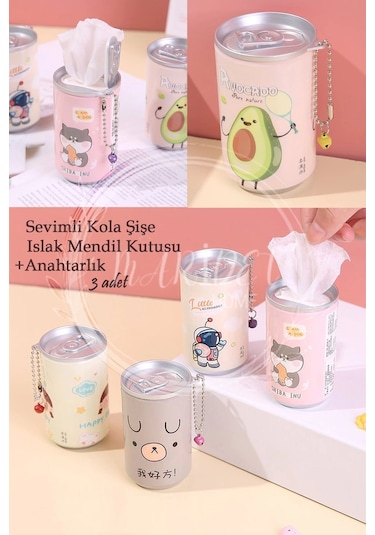 Maridet Sevimli Kutu Kola Görünümlü Islak Mendil Anahtarlık