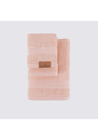 Ecocotton Venüs Pudra Çizgi Bordürlü %100 Organik Pamuk 3 Parça Havlu Seti Pudra
