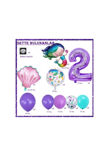2 Yaş Deniz Kızı Temalı Doğum Günü Parti Kutlama Seti Konsept 2