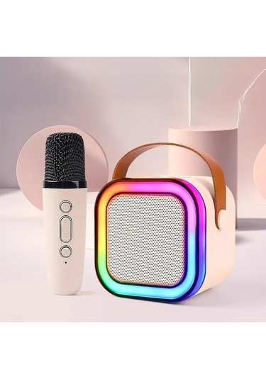 Bluetooth Karaoke Mikrofonlu Hoparlör Seti Rgb Led Işıklı Kablosuz Mikrofon Şarjlı