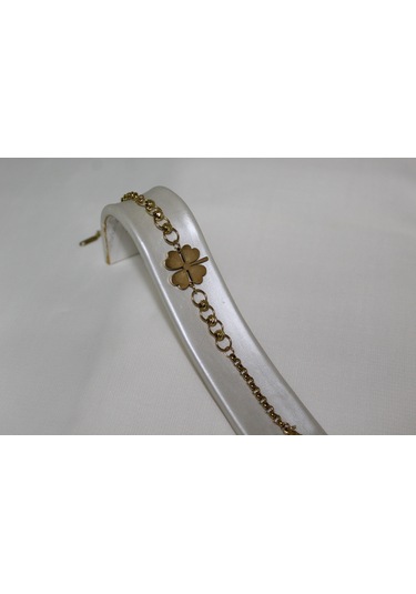 Dört Yapraklı Yonca Zincirli Çelik Bileklik Zarif Ve Anlamlı Tasarım Gold Renk Kadın Bileklik Künye Gold