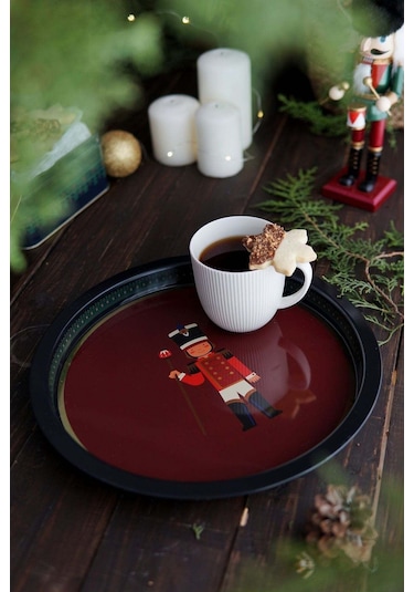 Kurşun Asker Desenli Yuvarlak Metal Tepsi, 31,5 Cm