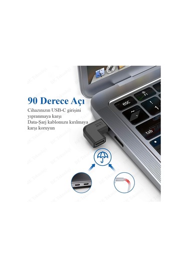 90 Derece L Tip Sağ Ve Sol Açılı Usb C Type-c Erkek - Dişi Adaptö