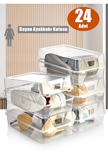 24'lü Şeffaf Ayakkabı Saklama Kutusu Kadın