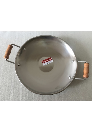 Kavurma Sacı - No:2 -32 CM - Krom Çelik - Ahşap Kulplu - Sac Tava