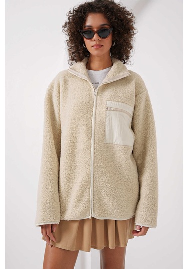 Gabria Fermuarlı Tek Cep Hırka Ekru