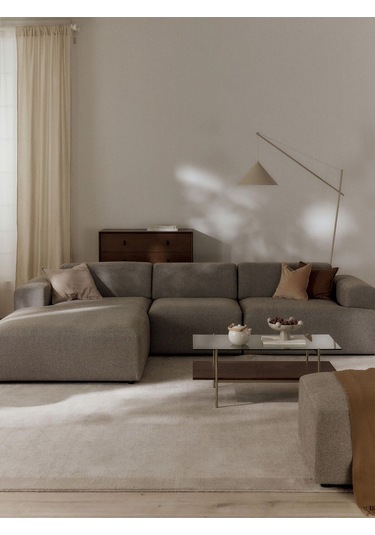 Massimo 3 Modül Sol Köşe Koltuk Takımı Kahverengi Keten Kumaş Sol Kahverengi