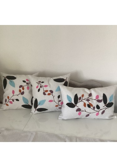 Punch İşlemeli Dal Desenli Dekoratif Kırlent Kılıfı Takım Karışık/Çok Renkli