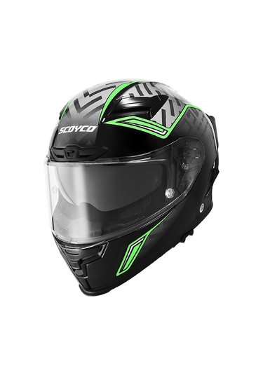 Motoanl Full Face Ce Yüksek Güvenlikli Motor Kaskı Exorcısm Edition Siyah Yeşil