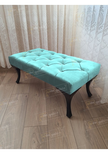 Kapitoneli Ayak Ucu Kapı Önü Antre Bench Puf Siyah Ayak 120 45 Turkuaz