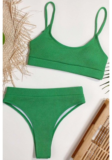 Angelsin Yüksek Bel Fitilli Kumaş Bikini Altı Yeşil