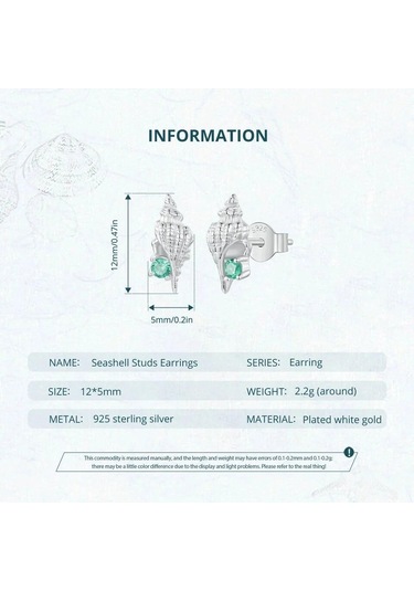 Bamoer 925 Ayar Gümüş Kabuklu Saplama Küpe Kakma Yeşil Zirkonya Hipoalerjenik Küpe Kadınlar İçin Okyanus Serisi Takı