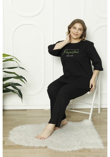 Fames Pijama Büyük Beden Mevsimlik Pijama Takimi Siyah