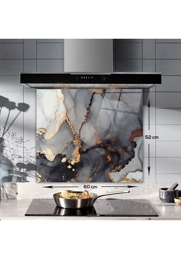 Decorita Cam Ocak Arkası Koruyucu|Stark MermerGörünümlü|52cmx60cm