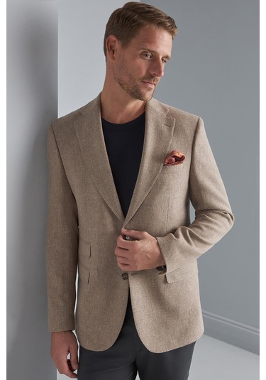 Erkek Bej Regularfıt / Rahat Kalıp Mono Yaka Ceket-10324 Bej