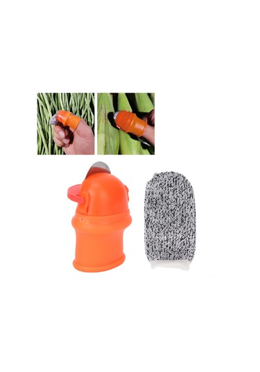 Maiyame Bahçe Hasat Ve Budama Bıçağı - Paslanmaz Çelik Bıçaklı Silikon Parmak Korumalı Parmak Bıçağı 1 Adet Bıçak + 1 Adet Korumalı Parmaklık