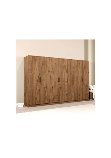 Kardelen Serisi Atlantik Çam 7 Kapaklı 13 Raflı 280 Cm Elbise Dolabı - Gardırop Seti Atlantik Çam