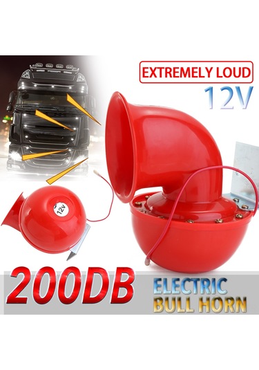 Springsun 12v Kırmızı Elektrikli Boğa Boynuzu Hava Klarneti - 200db Yüksek Ses, Araba Motosiklet Kamyon Gemi İçin - Dayanıklı Abs Ve Metal Malzeme