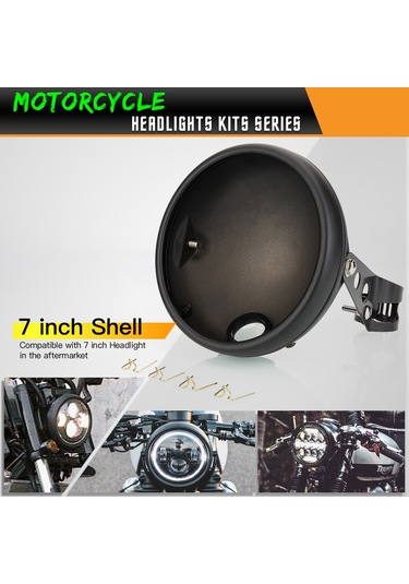 Xindoker 7 İnç Motosiklet Far Kapağı, Çelik/demir Malzeme, Mat Siyah, Yeni Ve Kaliteli, Modifikasyon Kiti
