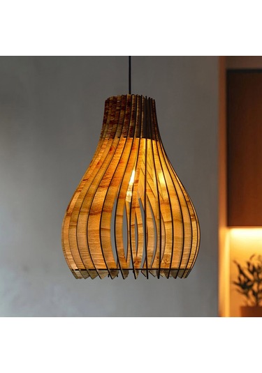 Vialux Modern Ahşap Bohem Rustik Avize Tekli Sarkıt Lamba Modena Çok Renkli