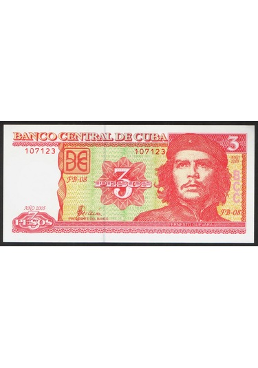 Küba, 3 Peso 2005 ,che Guevara Portreli, Eski Yabancı Kağıt Para "çil"