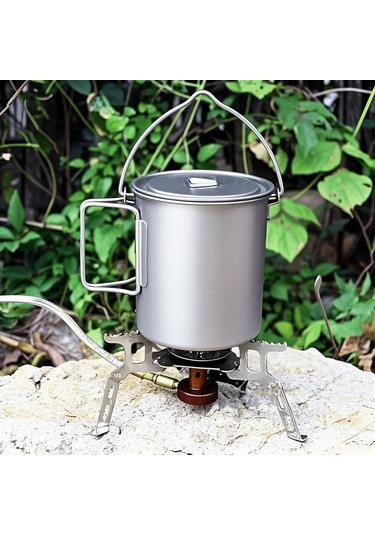 Yifomall Titanyum Tencere 750ml, Hafif Ve Dayanıklı, Çıkışlı Kullanıma Uygun, Kamp Ve Ev İçin Uygun Gümüş