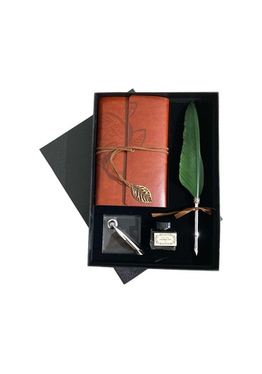 Kişiye Özel Kutulu Divit Kalem Ve Deri Kaplı Anı Defteri Yeşil