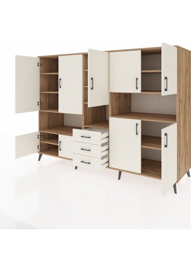 Kronos Dolap 13 Raflı 3 Çekmeceli 9 Kapaklı 220x59x163 Çam-aytaşı Çam-aytaşı