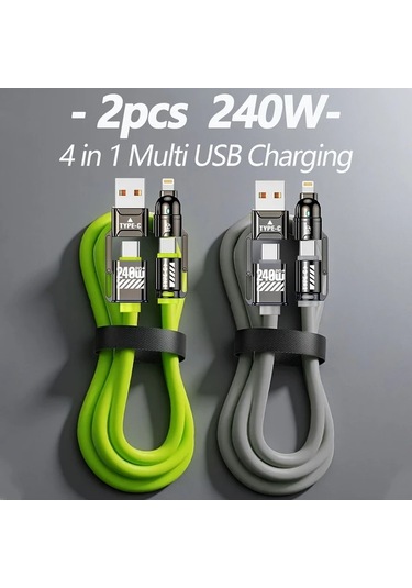Userfriendly11 2 Adet Sarı 240w 4ü 1 Arada Hızlı Şarj Kablosu 1m İphone Uyumlu İpad Galaxy Macbook İçin