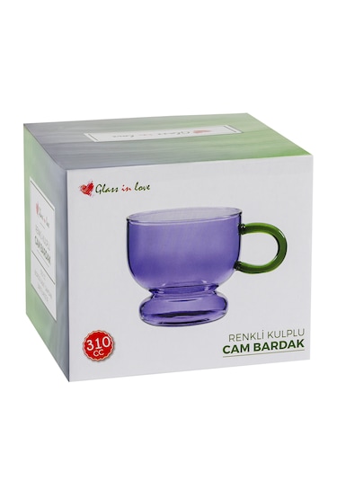 Glass In Love Renkli Kulplu Cam Bardak - Mor