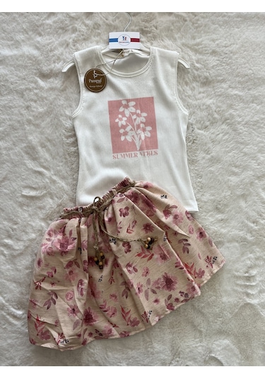 Pamuk Ceketli Üç İplik Dijital Etekli Üçlü Takım Pembe