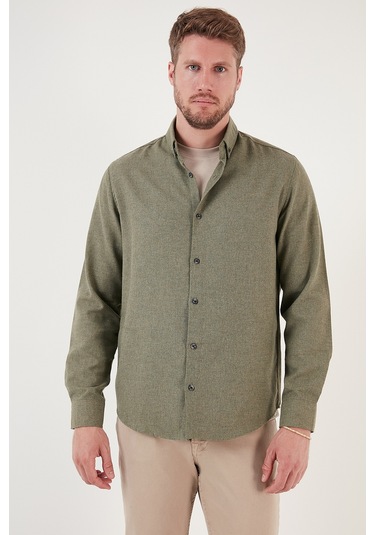 Buratti Pamuklu Regular Fit Düğmeli Yaka Kışlık Erkek Gömlek Cf24W127079 Haki