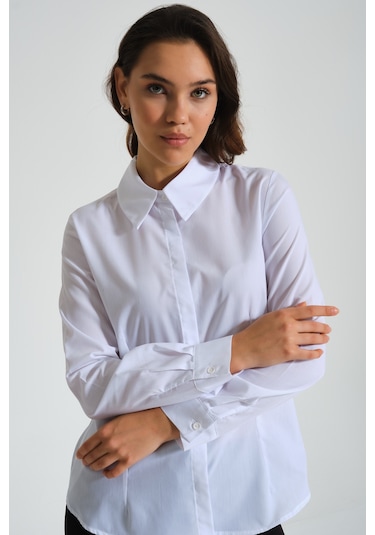 Mizalle Basic Poplin Beyaz Gömlek Beyaz